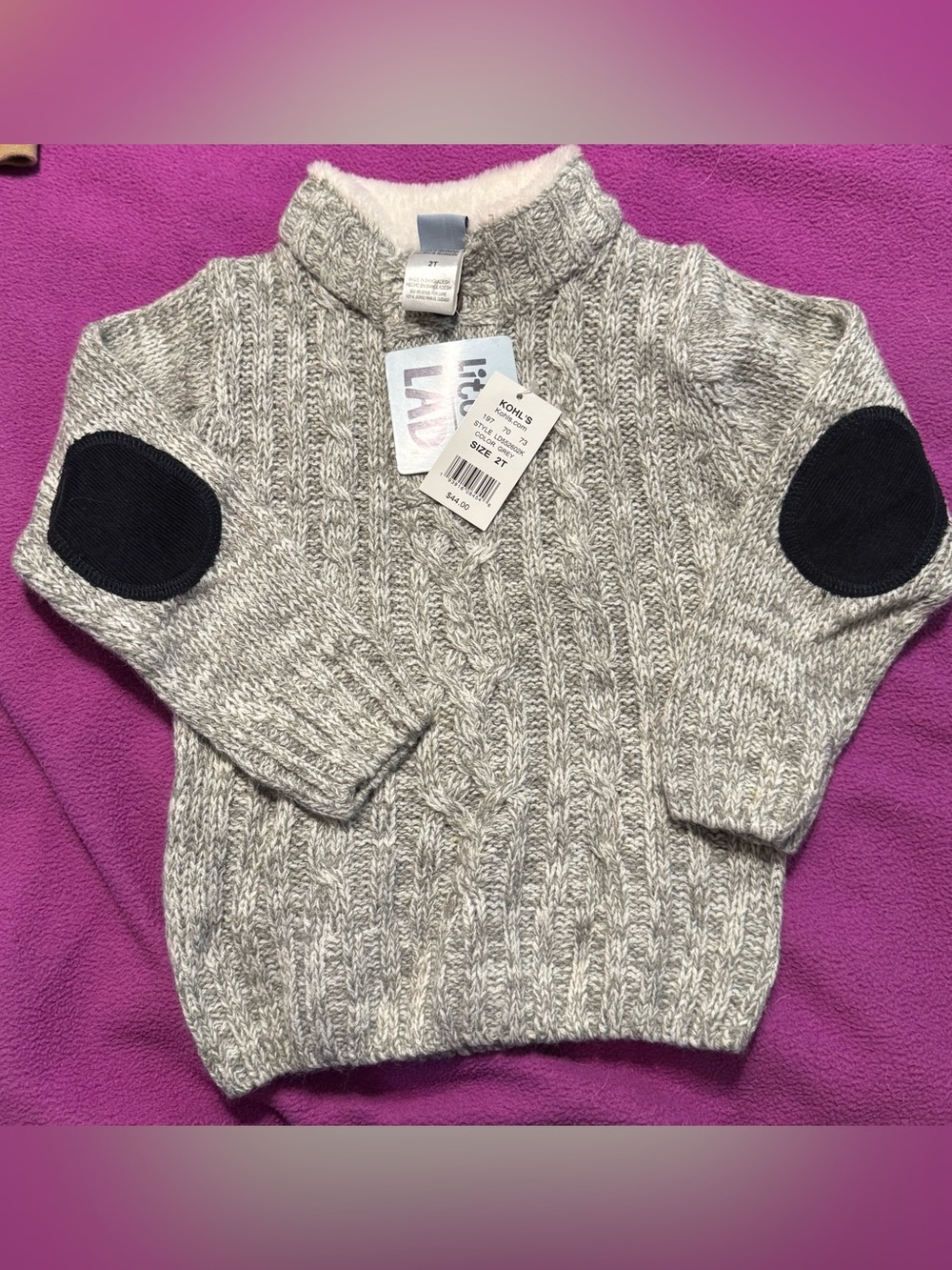 Cozy Cable Knit Mock Neck Sweater with Elbow Patches - Light Gray